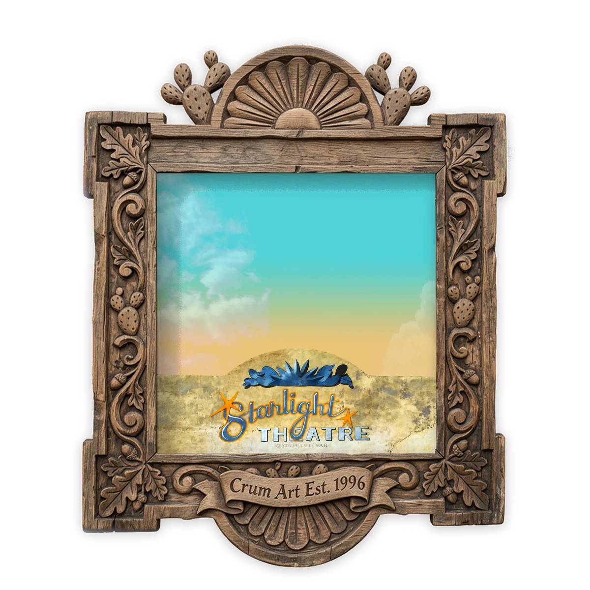 Starlight Lounge Night Sky — Big Bend art print by Betsy Crum in a square carved wood frame