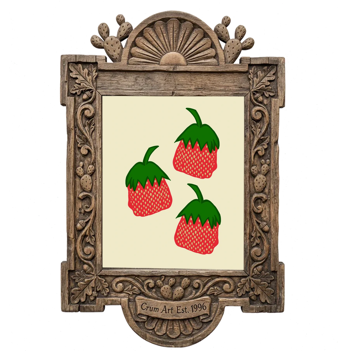 Strawberry Candy Nostalgia — kitchen art print by Betsy Crum in a carved wood frame