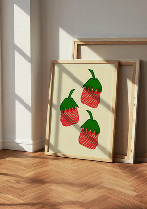 Strawberry Candy Nostalgia kitchen art print by Betsy Crum — neutral frame room mockup