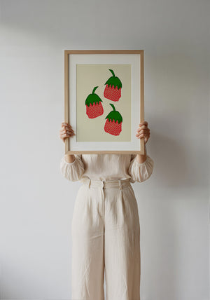 Strawberry Candy Nostalgia kitchen art print by Betsy Crum — framed with velvet mat