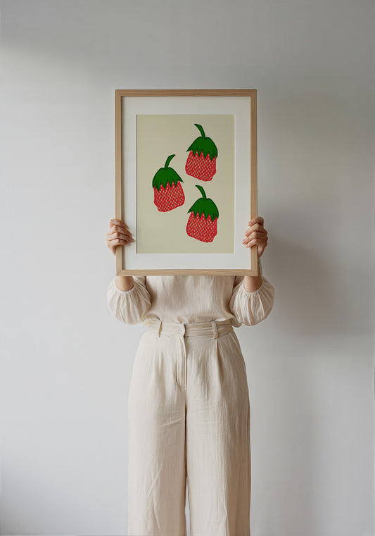 Strawberry Candy Nostalgia kitchen art print by Betsy Crum — framed with velvet mat