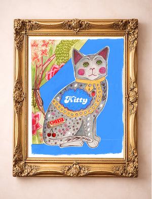Smoking Cowboy Cat Smoking Whiskey Gold Collar Texas Western shown framed by Crum Art