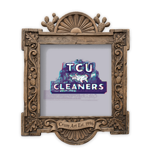 Fort Worth Art | TCU Cleaners Sign | Betsy Crum — art print in a carved wood frame, Crum Art