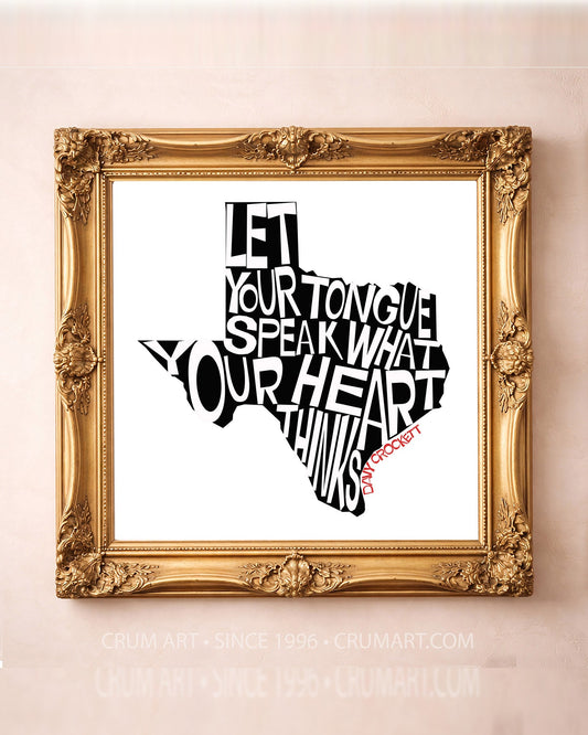 Davy Crockett Quote — Texas art print by Betsy Crum in a square gold frame