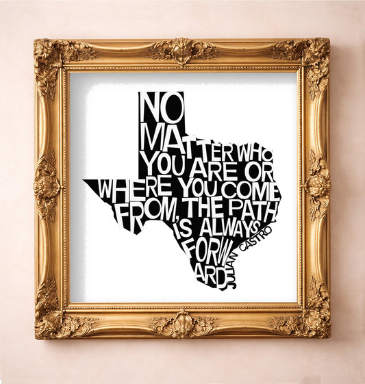Julián Castro Quote — art print by Betsy Crum in a gold frame