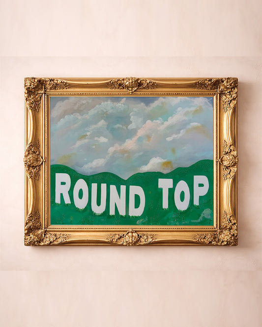 Round Top Hollywood Sign Texas art print by Betsy Crum — in a gold frame