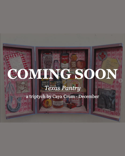 Coming soon: Texas Pantry, an original triptych by Caya Crum of a painted pantry cabinet, available in December