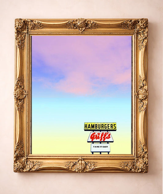 Griff's Hamburgers Sign — art print by Betsy Crum in a gold frame