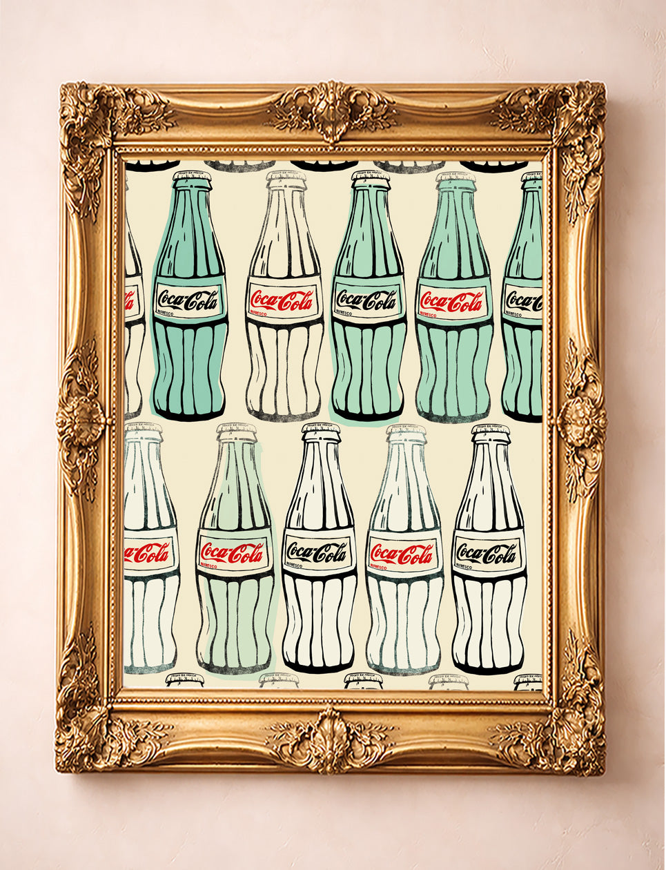 Coca-Cola Refresco art print in gold frame, Mexican Coke kitchen wall art by Betsy Crum
