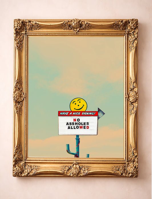 Big Texas Sky Prints — No Aholes Allowed Office Wall Art Texas Humor Print | Betsy Crum Art