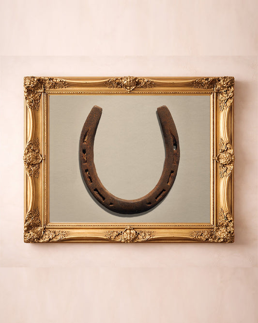 Lucky Horseshoe western art print by Carl Crum — in a gold frame
