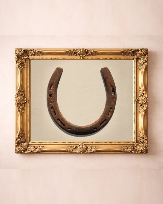 Lucky Horseshoe western art print by Carl Crum — Texas West Series, in a horizontal gold frame