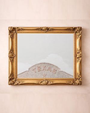 Marfa Building West Texas art print by Betsy Crum — horizontal, in a gold frame