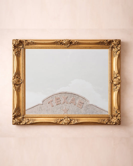 Marfa Building West Texas art print by Betsy Crum — horizontal, in a gold frame