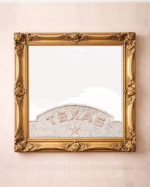 Marfa Building Print art print in a gold frame by Betsy Crum — square west texas art from Crum Art, available at crumart.com. This museum quality print is made right here in Texas.