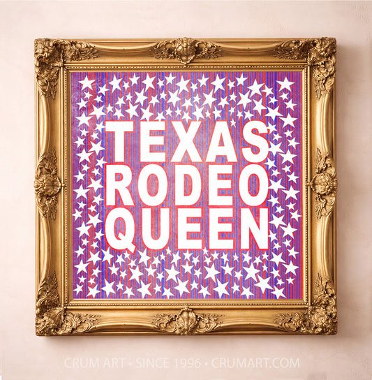 Texas Rodeo Queen — rodeo art print by Betsy Crum in a square gold frame