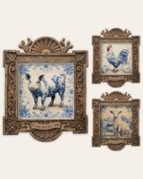 The Barnyard Set — set of 3 wall art: Blue & White Chicken, Blue & White Pig, Blue & White Lamb by Crum Art | Crum Art