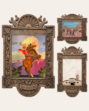 The Best Sellers Set — set of 3 wall art: Bucking Horse Rainbow Sky, Stockyards Beatles Crossing and Show Arena by Crum Art