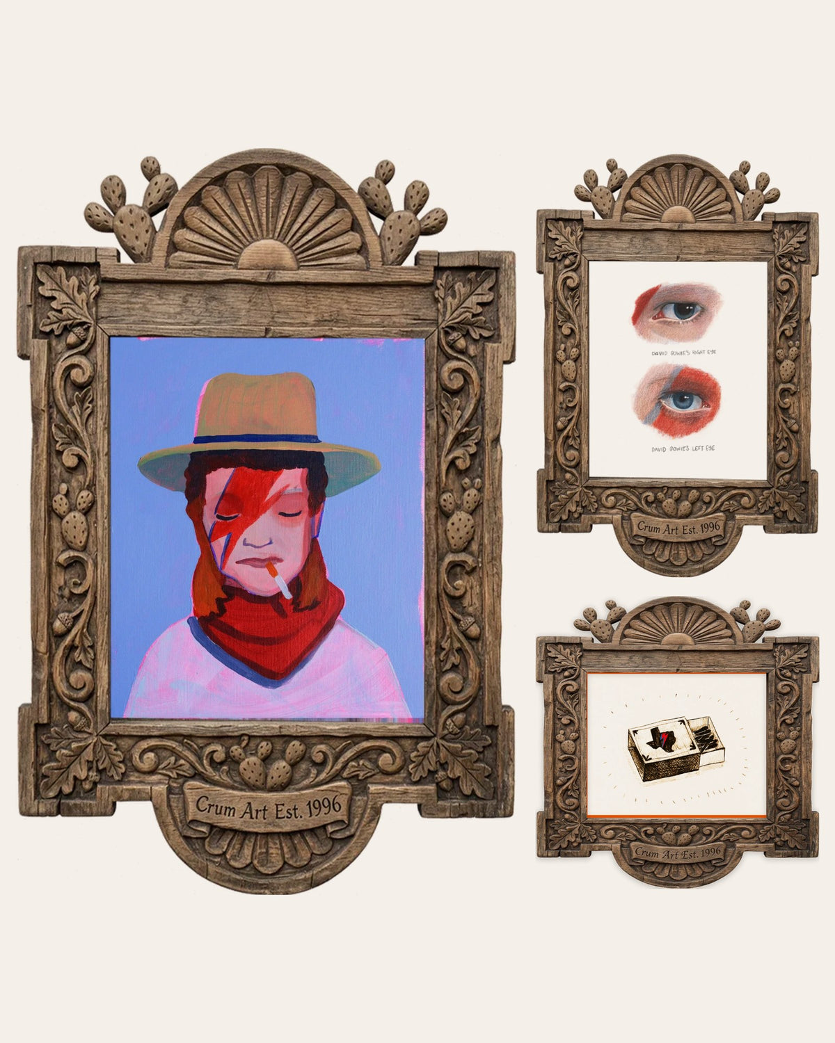 The Bowie Set — set of 3 wall art: Cowboy Bowie Print, Bowie Eyes Study, Bowie Texas Matchbox by Caya Crum | Crum Art