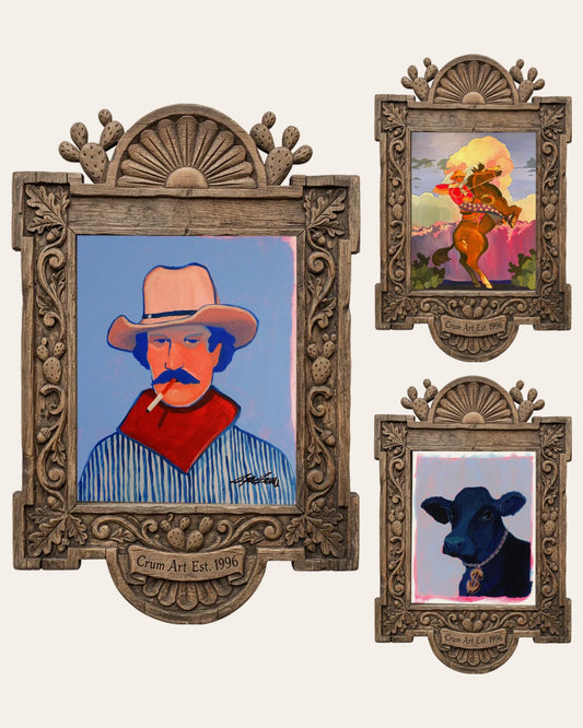 The Clyde Set — set of 3 wall art: Clyde, Bucking Horse Rainbow Sky, Money Cow Pink Pop Art by Caya Crum | Crum Art