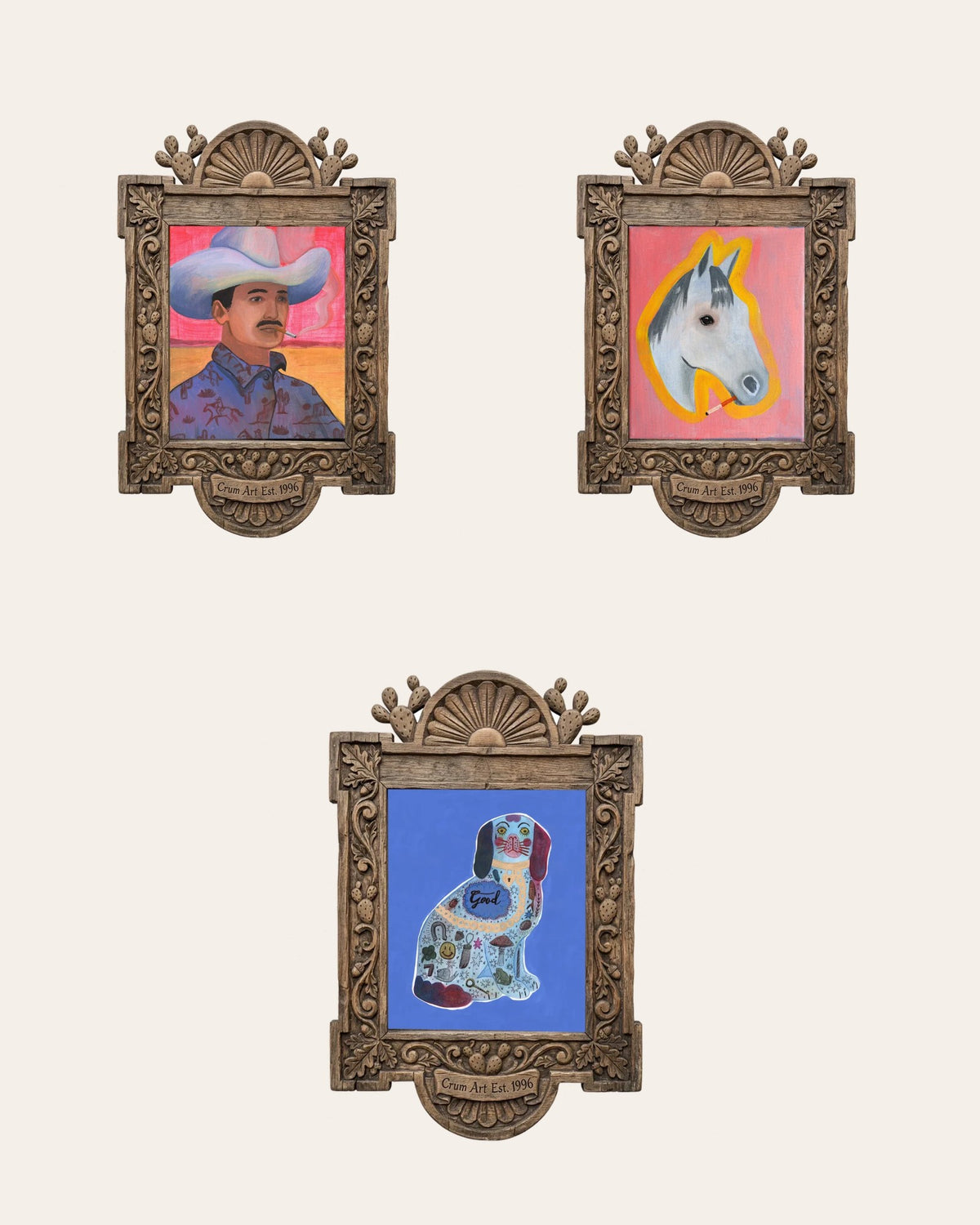 The Collected Set — set of 3 wall art: Maverick, Cutter, Blue Staffordshire Good Dog by Caya Crum | Crum Art