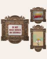 The Funny Signs Set — set of 3 funny wall art prints by Crum Art in carved wood frames, Crum Art
