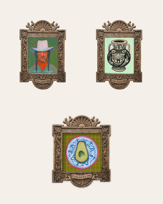 The Greens Set — set of 3 wall art: Tex, Tiger Amphora Mint Green, Avocado on a Chinoiserie Plate by Caya Crum | Crum Art
