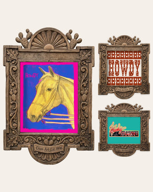 The Howdy Set — set of 3 wall art: Howdy Horse Neon Yellow, Howdy Game Day Orange, Howdy Stranger Neon (Threadgill's) by Crum Art | Crum Art