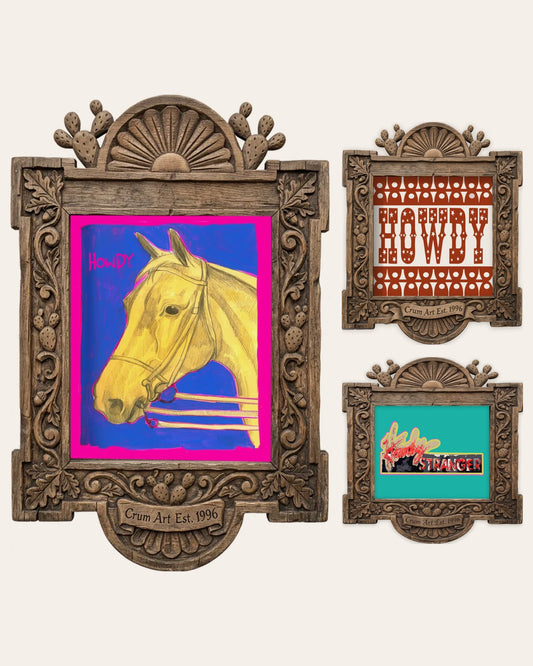 The Howdy Set — set of 3 wall art: Howdy Horse Neon Yellow, Howdy Game Day Orange, Howdy Stranger Neon (Threadgill's) by Crum Art | Crum Art