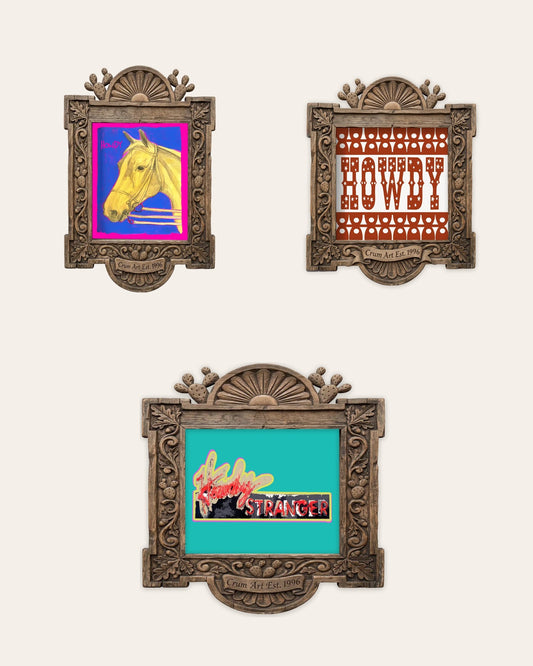 The Howdy Set — set of 3 wall art: Howdy Horse Neon Yellow, Howdy Game Day Orange, Howdy Stranger Neon (Threadgill's) by Crum Art | Crum Art