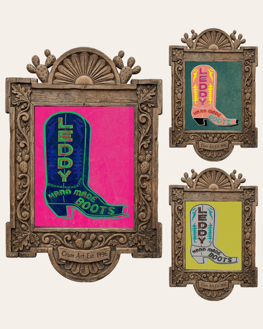 The Leddy Set — set of 3 wall art: Leddy Boot Neon, Leddy Boots Pink, Leddy Boot Green by Betsy Crum | Crum Art