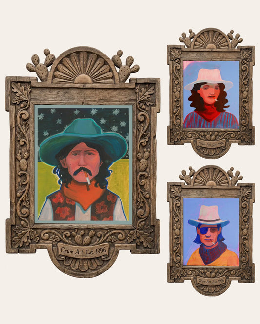 The Night Ride Set — set of 3 wall art: Hank, Mildred Boho, Eye Patch Cowboy by Caya Crum | Crum Art
