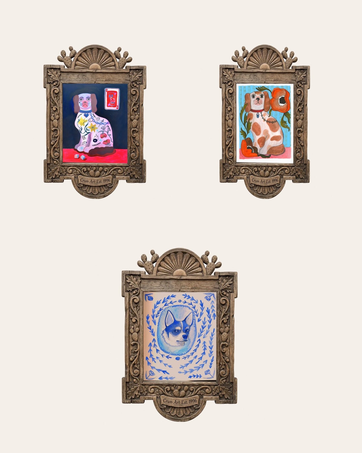 The Preppy Set — set of 3 wall art: Preppy Dog, Cavalier King Charles, Edith Dare the Chihuahua by Caya Crum | Crum Art