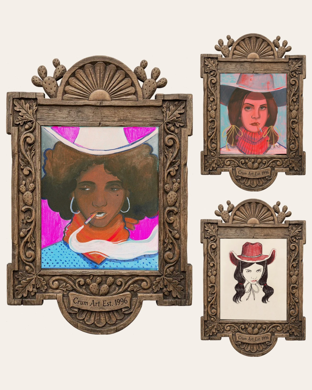 The Rodeo Queens Set — set of 3 cowgirl wall art: Dorothy, Lana and Tavi by Caya Crum | Crum Art