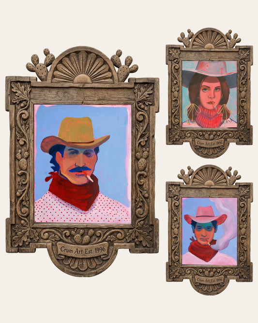 The Smoke Break Set — set of 3 wall art: Waylon, Lana, Smoke Ring Cowboy by Caya Crum | Crum Art