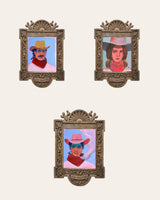 The Smoke Break Set — set of 3 wall art: Waylon, Lana, Smoke Ring Cowboy by Caya Crum | Crum Art