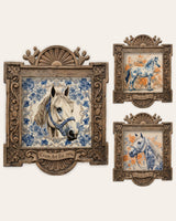 The Stable Set — set of 3 wall art: Blue & White Full Body Horse, Blue & White Horse Portrait, Blue & White Horse by Crum Art | Crum Art