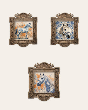 The Stable Set — set of 3 wall art: Blue & White Full Body Horse, Blue & White Horse Portrait, Blue & White Horse by Crum Art | Crum Art