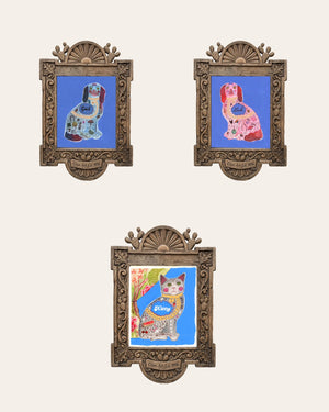 The Staffordshire Set — set of 3 wall art: Blue Staffordshire Good Dog, Pink Staffordshire Luck Dog, Preppy Staffordshire Cat by Caya Crum | Crum Art
