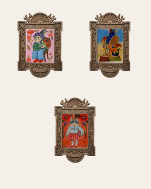 The Storybook Set — set of 3 nursery wall art prints by Caya Crum in carved wood frames, Crum Art