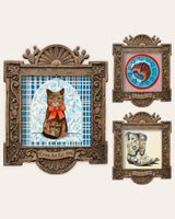 The Suki Set — set of 3 wall art: Suki Chinoiserie, Croissant on a Chinoiserie Plate, Floral Cowboy Boots by Crum Art