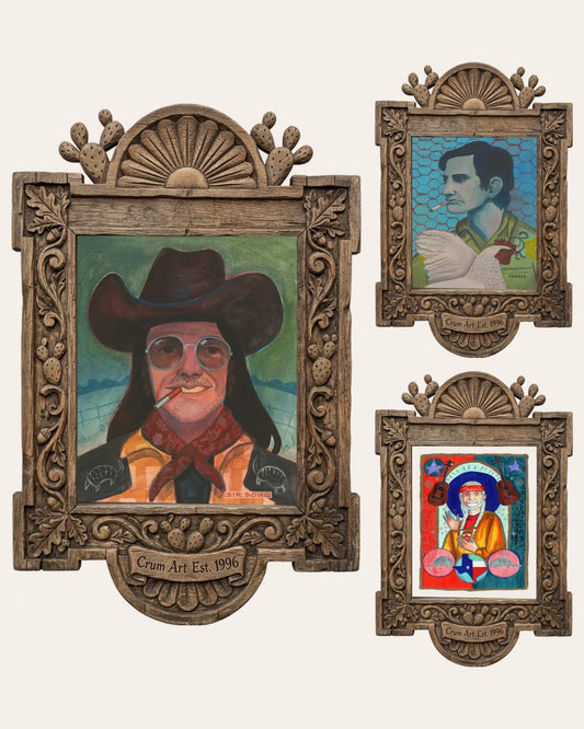 The Texas Music Set — set of 3 music wall art prints by Caya Crum in carved wood frames, Crum Art