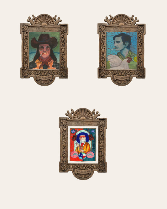 The Texas Music Set — set of 3 music wall art prints by Caya Crum in carved wood frames, Crum Art