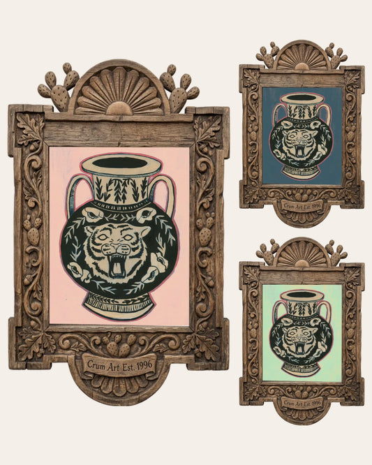The Tiger Amphora Set — set of 3 wall art: Amphora Blush Pink, Slate Blue, Mint Green by Caya Crum | Crum Art