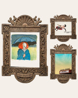 The Tim Curry Set — set of 3 halloween wall art prints by Caya Crum in carved wood frames, Crum Art
