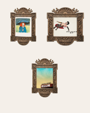 The Tim Curry Set — set of 3 halloween wall art prints by Caya Crum in carved wood frames, Crum Art