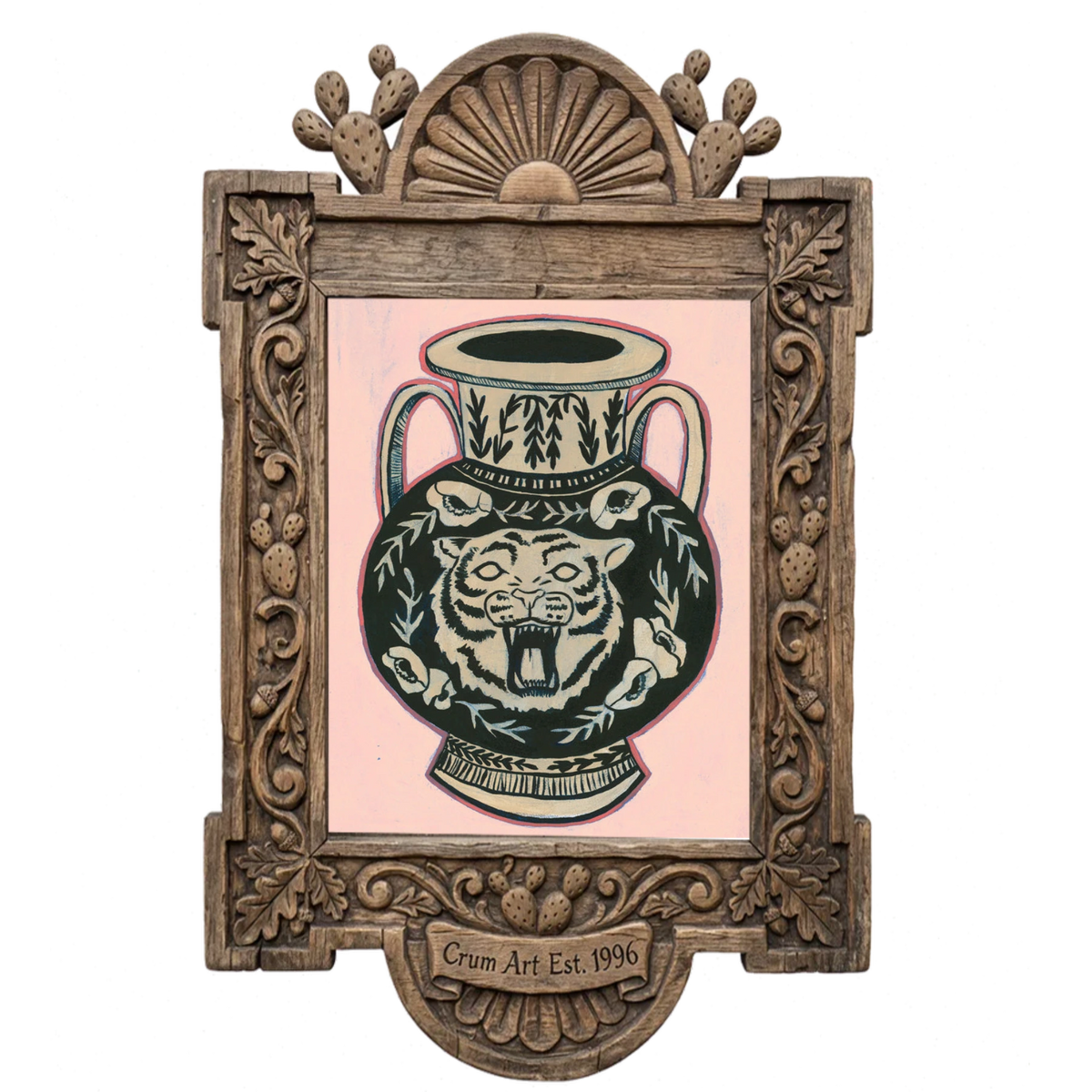 Amphora Blush Pink Print — art print by Caya Crum in a carved wood frame