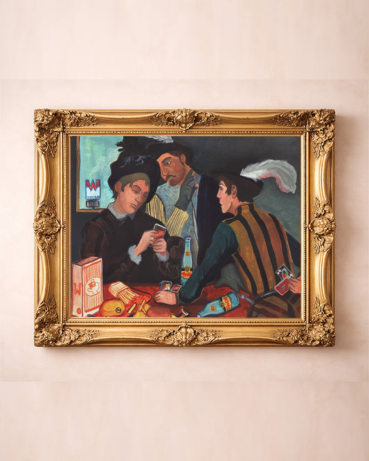 Old Masters Card Sharps Topo Chico art print by Caya Crum — in a gold frame