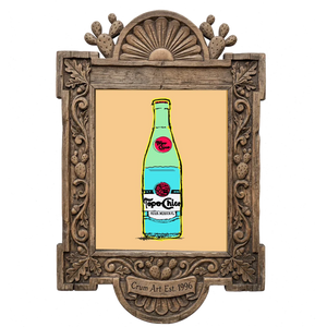 Line Drawing Bottle — Topo Chico art print by Betsy Crum in a carved wood frame