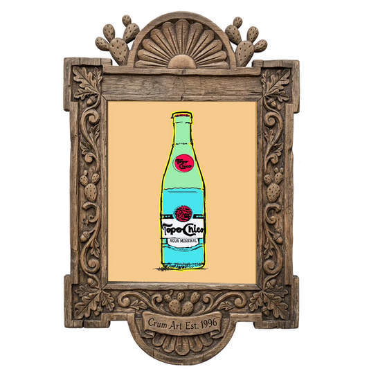 Topo Chico Line Drawing Bottle — art print in a carved wood frame, Crum Art